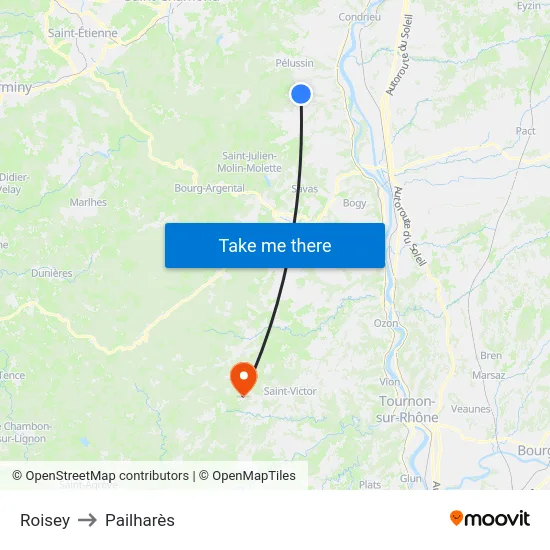 Roisey to Pailharès map