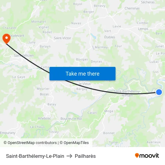 Saint-Barthélemy-Le-Plain to Pailharès map