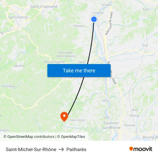 Saint-Michel-Sur-Rhône to Pailharès map