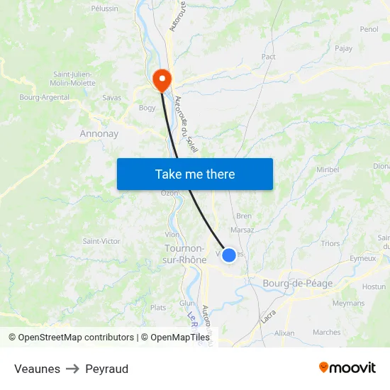 Veaunes to Peyraud map