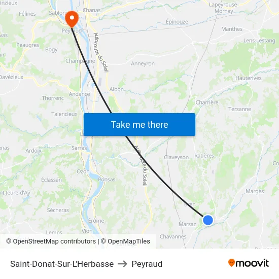 Saint-Donat-Sur-L'Herbasse to Peyraud map