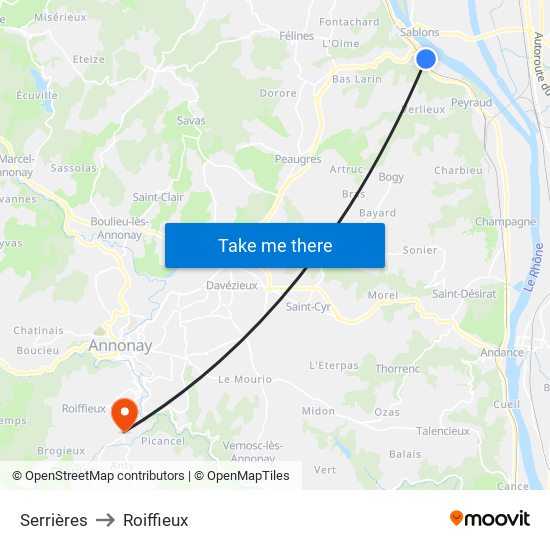 Serrières to Roiffieux map