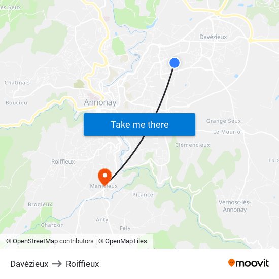 Davézieux to Roiffieux map