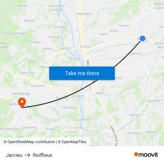 Jarcieu to Roiffieux map