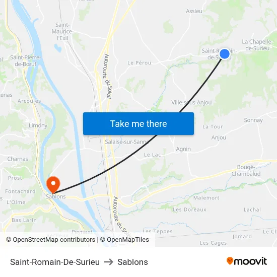 Saint-Romain-De-Surieu to Sablons map