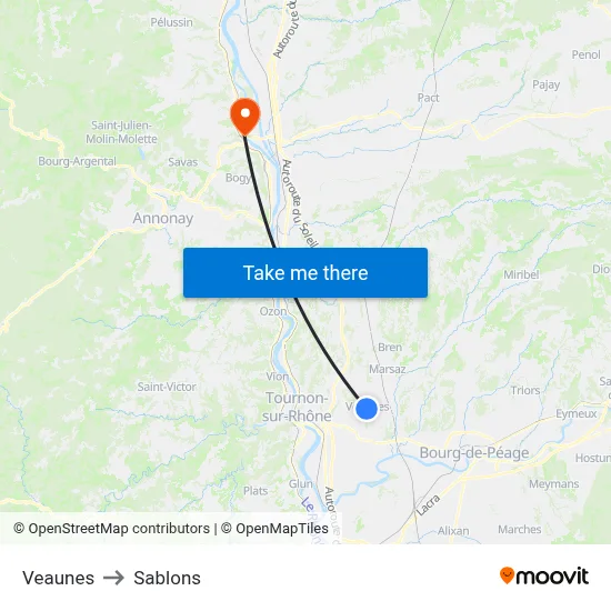 Veaunes to Sablons map