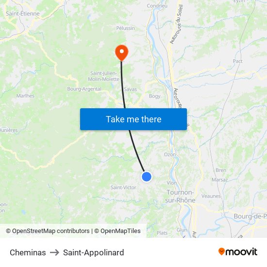 Cheminas to Saint-Appolinard map