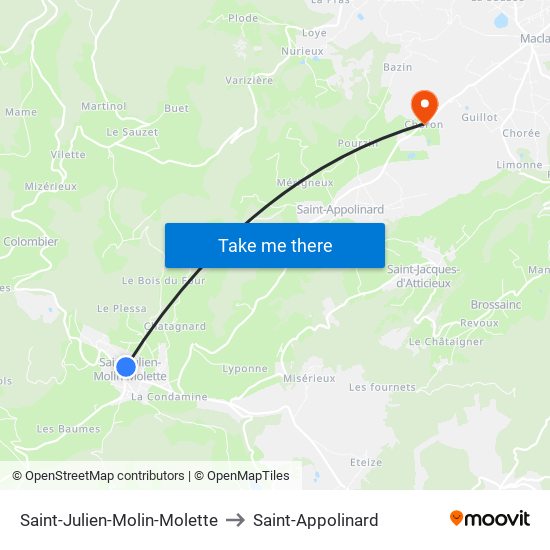 Saint-Julien-Molin-Molette to Saint-Appolinard map