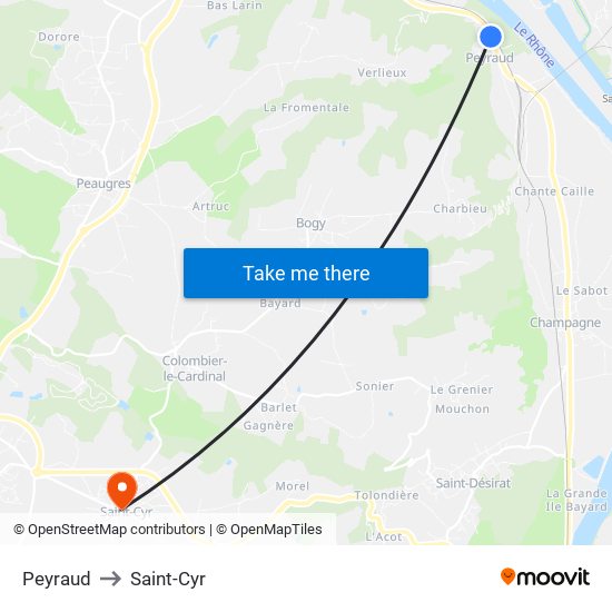 Peyraud to Saint-Cyr map