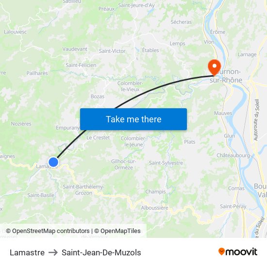 Lamastre to Saint-Jean-De-Muzols map