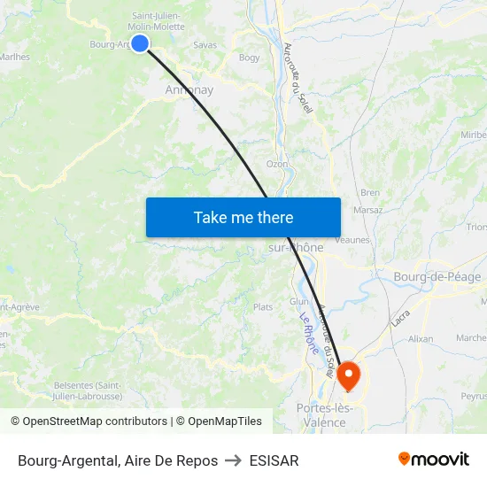 Bourg-Argental, Aire De Repos to ESISAR map