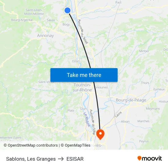 Sablons, Les Granges to ESISAR map
