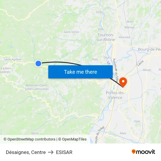 Désaignes, Centre to ESISAR map