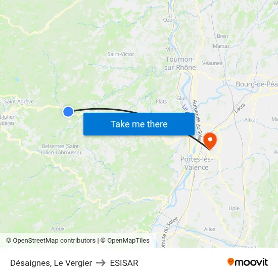 Désaignes, Le Vergier to ESISAR map