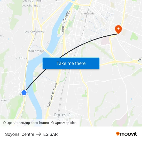 Soyons, Centre to ESISAR map