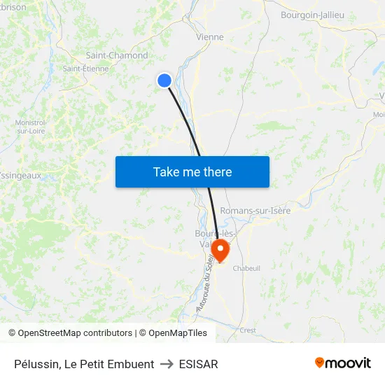 Pélussin, Le Petit Embuent to ESISAR map