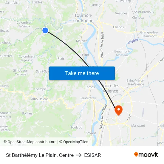 St Barthélémy Le Plain, Centre to ESISAR map
