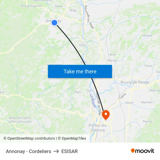 Annonay - Cordeliers to ESISAR map