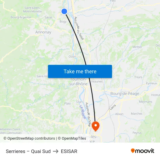 Serrieres – Quai Sud to ESISAR map