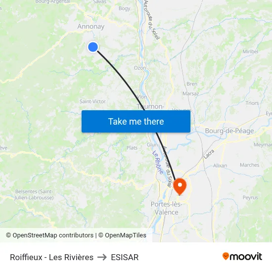Roiffieux - Les Rivières to ESISAR map