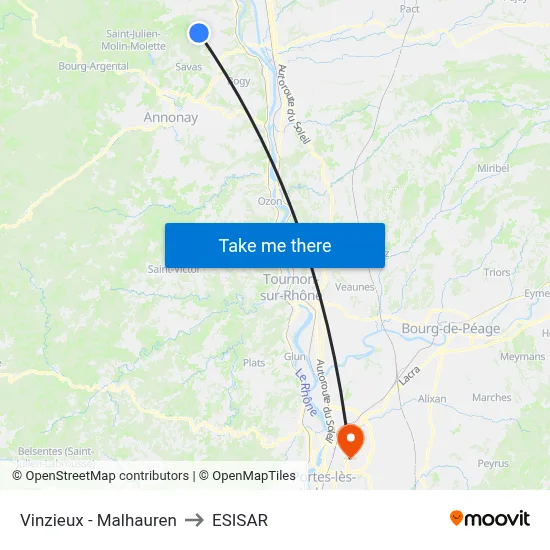 Vinzieux - Malhauren to ESISAR map