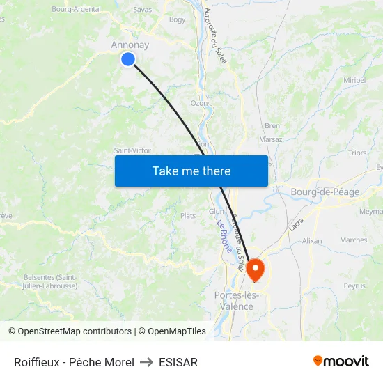 Roiffieux - Pêche Morel to ESISAR map