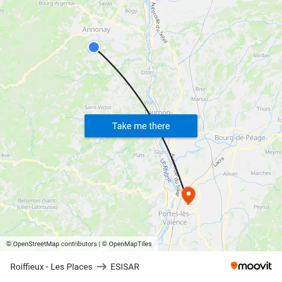 Roiffieux - Les Places to ESISAR map