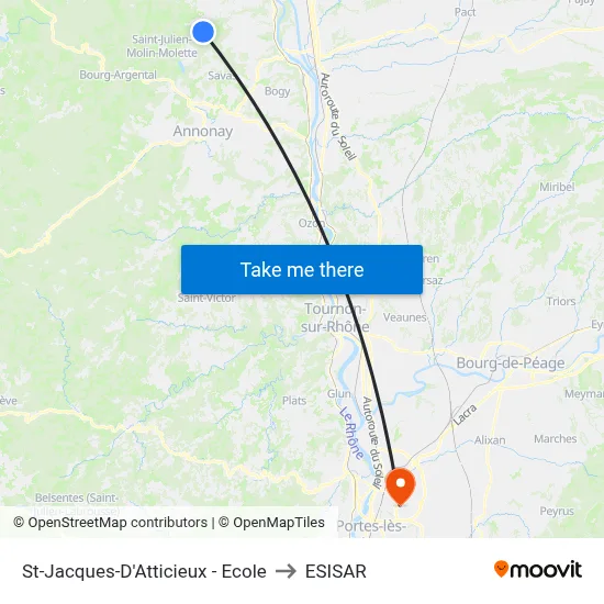 St-Jacques-D'Atticieux - Ecole to ESISAR map