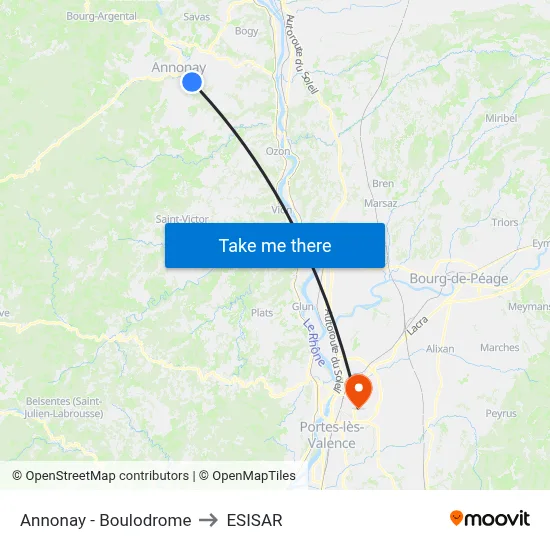 Annonay - Boulodrome to ESISAR map