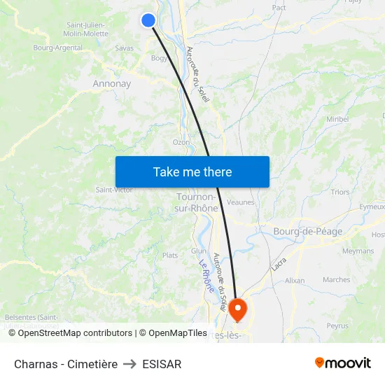 Charnas - Cimetière to ESISAR map