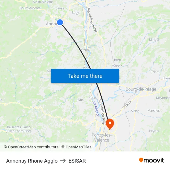 Annonay Rhone Agglo to ESISAR map