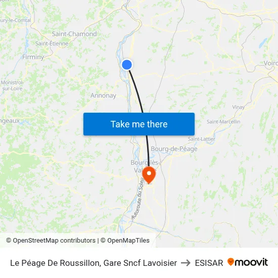 Le Péage De Roussillon, Gare Sncf Lavoisier to ESISAR map
