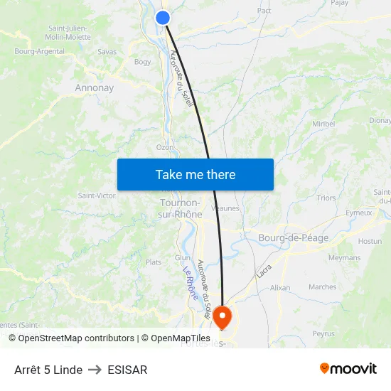 Arrêt 5 Linde to ESISAR map