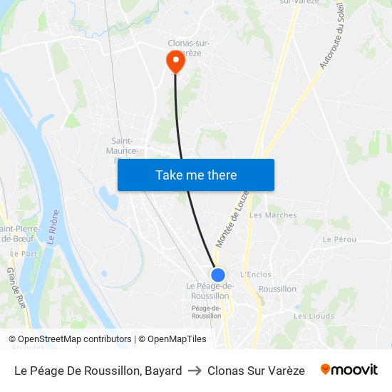 Le Péage De Roussillon, Bayard to Clonas Sur Varèze map
