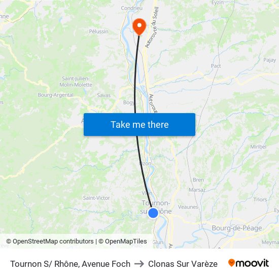 Tournon S/ Rhône, Avenue Foch to Clonas Sur Varèze map