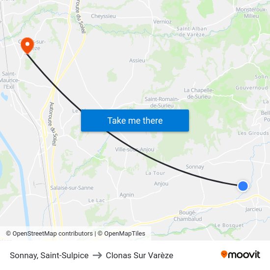 Sonnay, Saint-Sulpice to Clonas Sur Varèze map