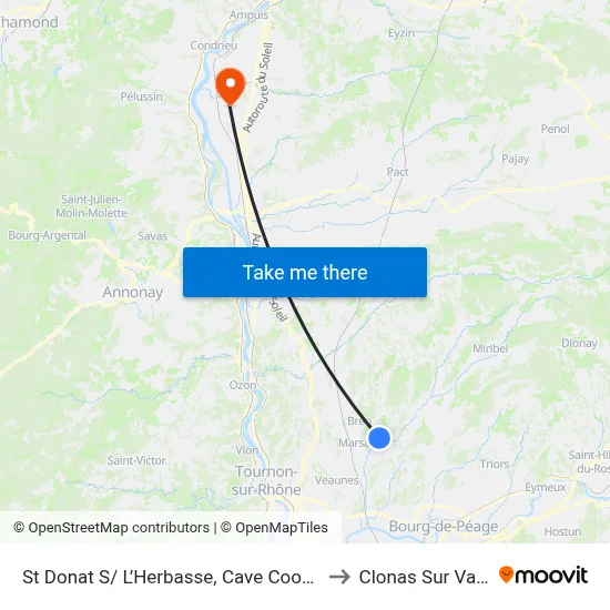 St Donat S/ L’Herbasse, Cave Coopérative to Clonas Sur Varèze map