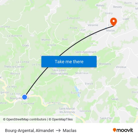 Bourg-Argental, Almandet to Maclas map