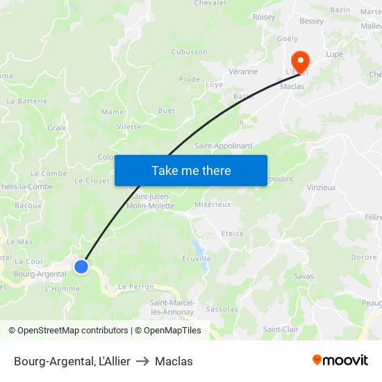 Bourg-Argental, L'Allier to Maclas map