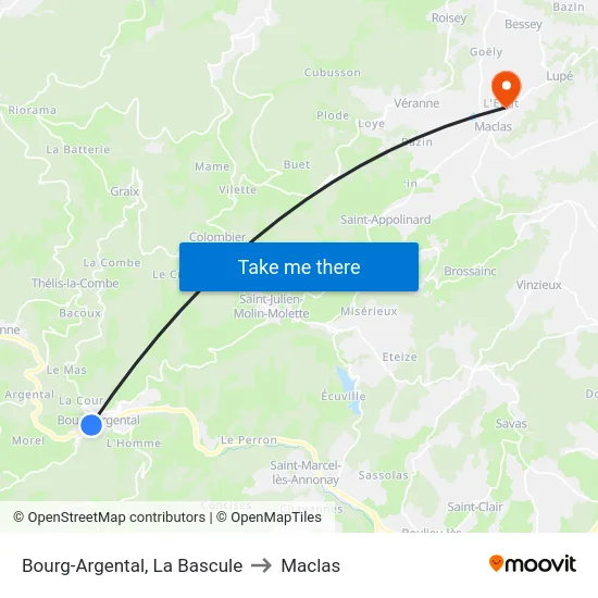 Bourg-Argental, La Bascule to Maclas map