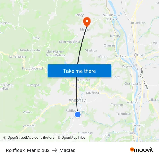 Roiffieux, Manicieux to Maclas map