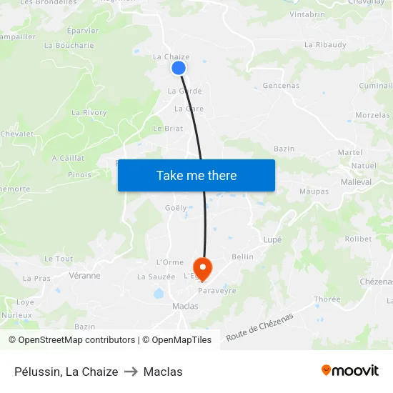 Pélussin, La Chaize to Maclas map