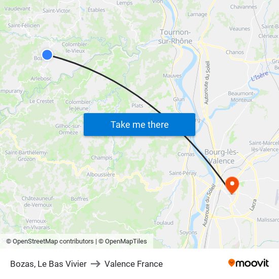 Bozas, Le Bas Vivier to Valence France map