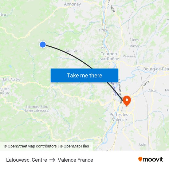 Lalouvesc, Centre to Valence France map