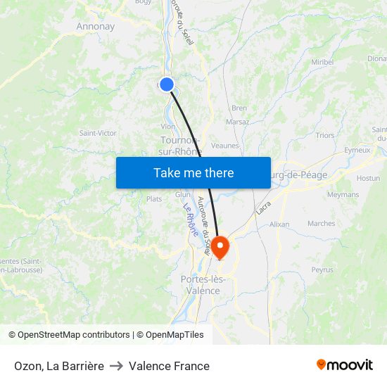 Ozon, La Barrière to Valence France map