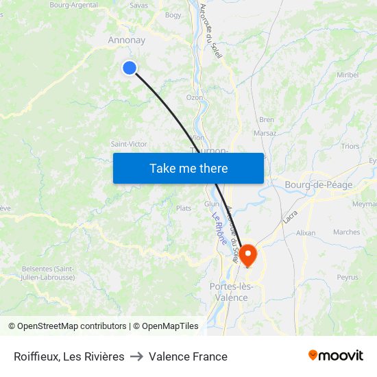 Roiffieux, Les Rivières to Valence France map