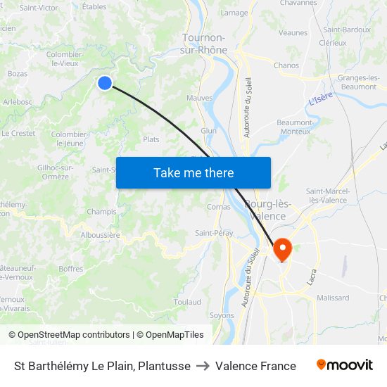 St Barthélémy Le Plain, Plantusse to Valence France map