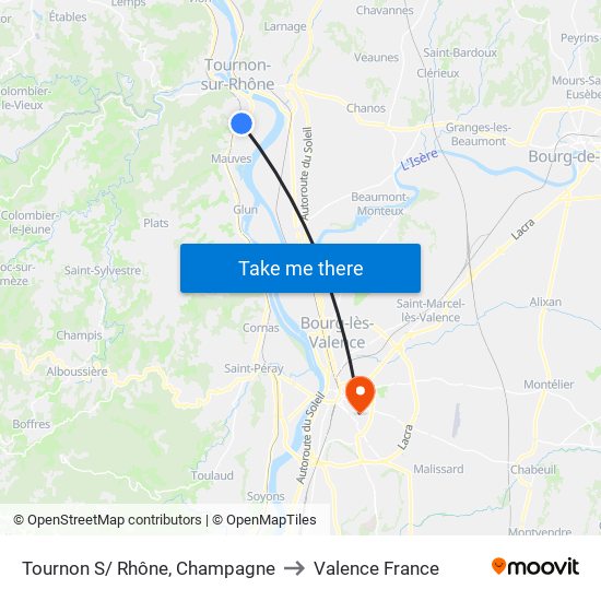 Tournon S/ Rhône, Champagne to Valence France map