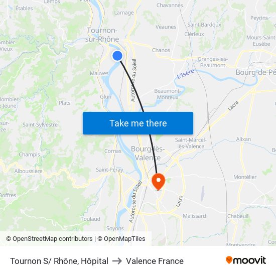 Tournon S/ Rhône, Hôpital to Valence France map