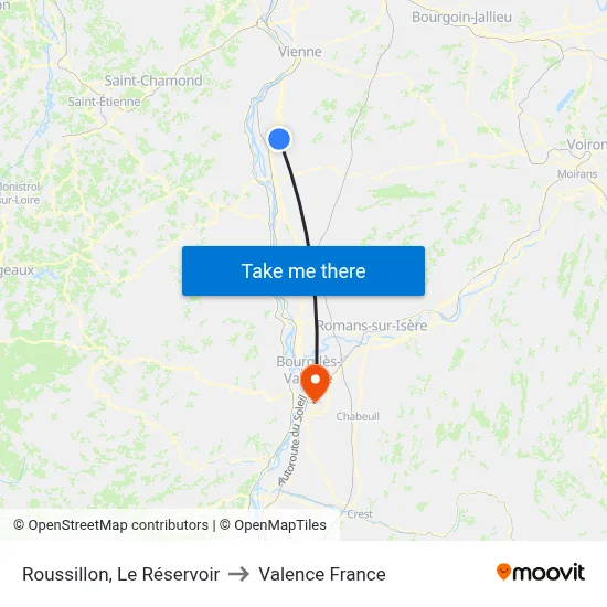 Roussillon, Le Réservoir to Valence France map